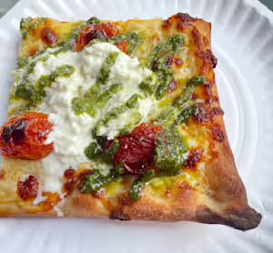 Bufala Mozzarella Pesto Sauce & Cherry Tomatoes slice